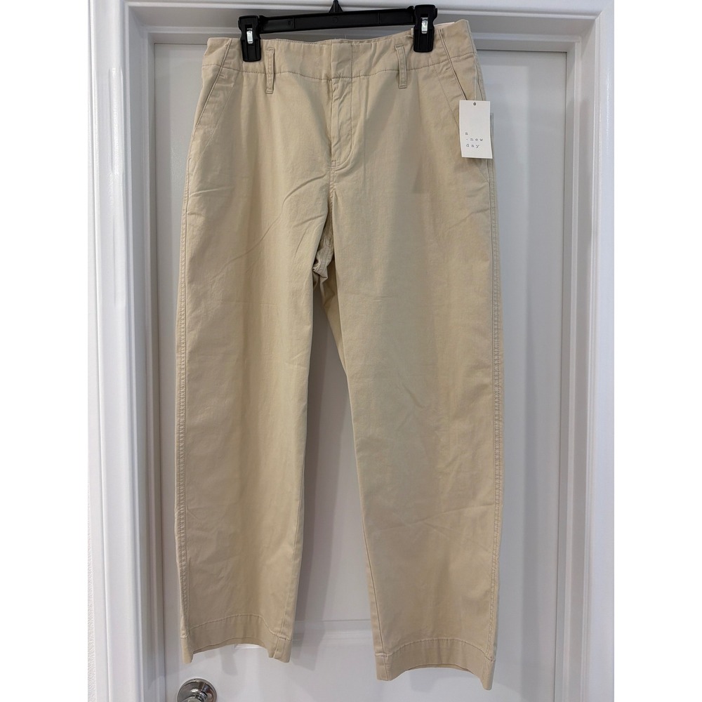 A New Day Straight Leg High Rise Pants Women 10 Regular Tan Khaki Stretch
